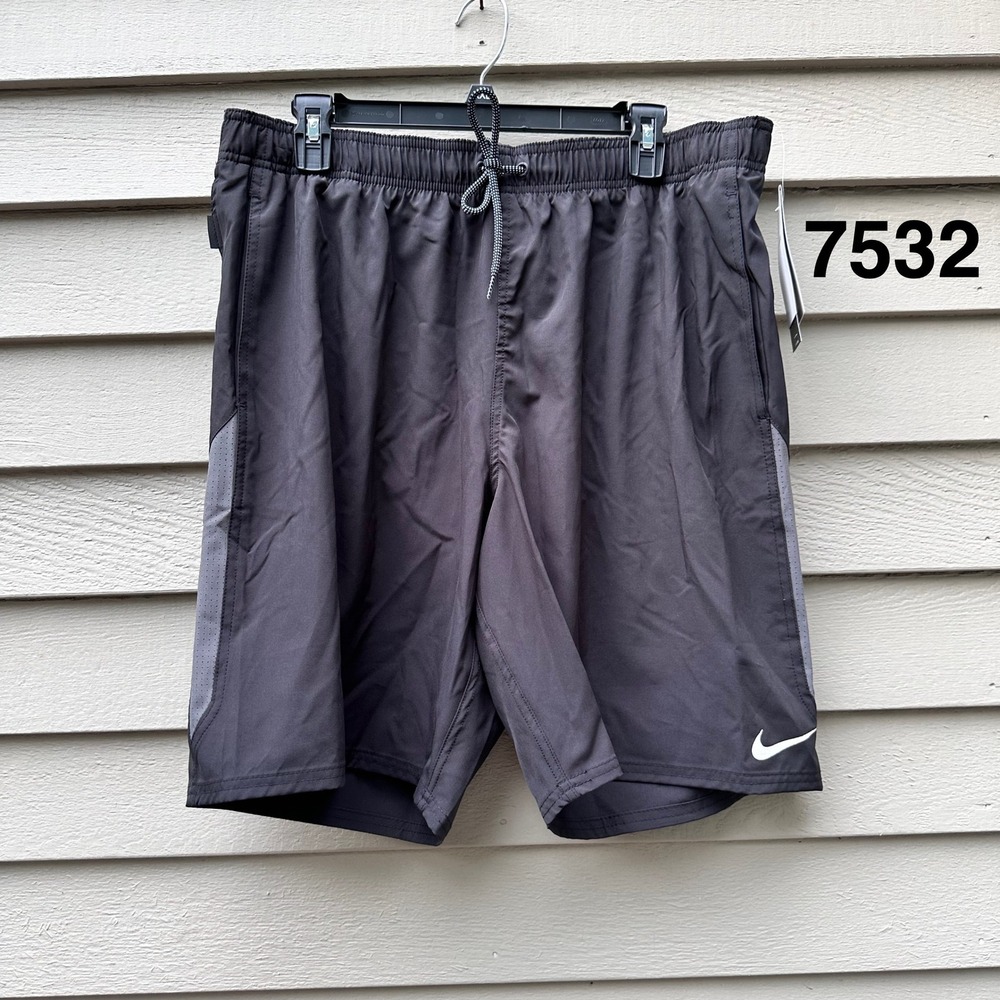 Nike Swim Men Black Grey 9 Inseam Board Shorts XL NESSA482 Four-Way Stretch NEW